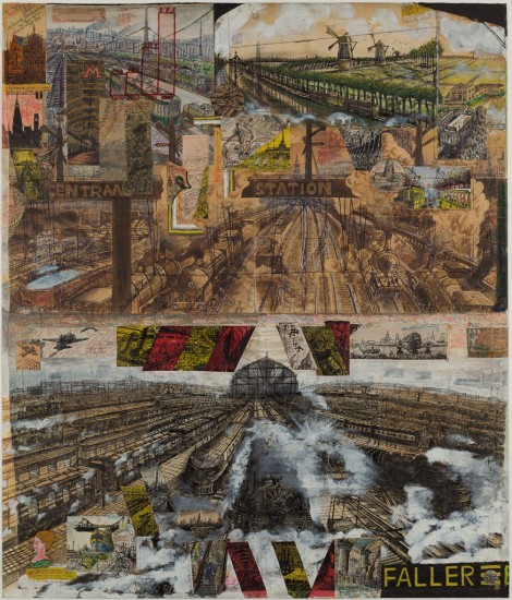 Willem van Genk; Centraal Station Amsterdam, c.1950-1966, mixed media and collage on paper, 130x110,5 cm