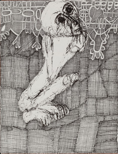 Koczÿ, Rosemarie; I weave you a shroud, 1989, ink on paper, 35,5x27 cm.