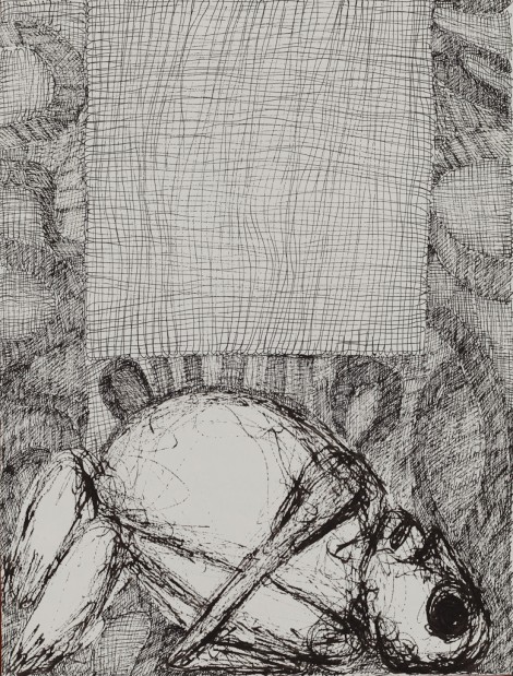 Koczÿ, Rosemarie; I weave you a shroud, 1989, ink on paper, 35,5x27 cm.