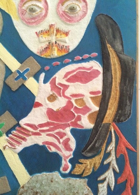 Lake, Reuben; Untitled, 2001, detail: map of the Netherlands in shape of skull with hat.