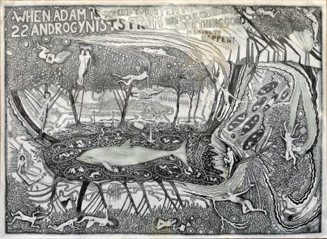 Hipkiss; When Adam is forced..., 1992, silver ink and graphite on paper, 71x98 cm.